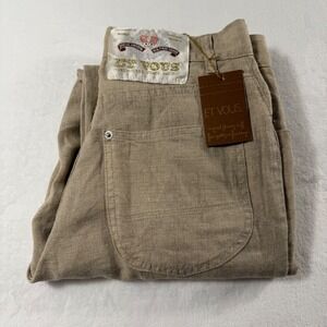 Vtg Et Vous 100% Linen Trousers Women 26x29 Tan Old Money Straight Leg Pants New